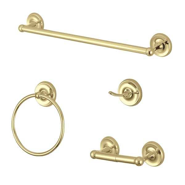 Victorian 4-Piece Bathroom Accessory Set, Polished Brass